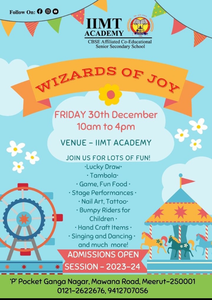 Iam_Prince1501's tweet photo. Greeting of the day! 😊🙏
Tomorrow my school #IIMT_Academy is going to organise  a function #Wozards_Joy .
You all are invited by me and my school staff  at the school ground on #30th_December. https://t.co/RFMdSD9Rg5