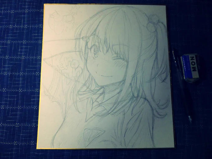 色紙2枚目は華音嬢。空は来年のティアにでも描きましょうね。 