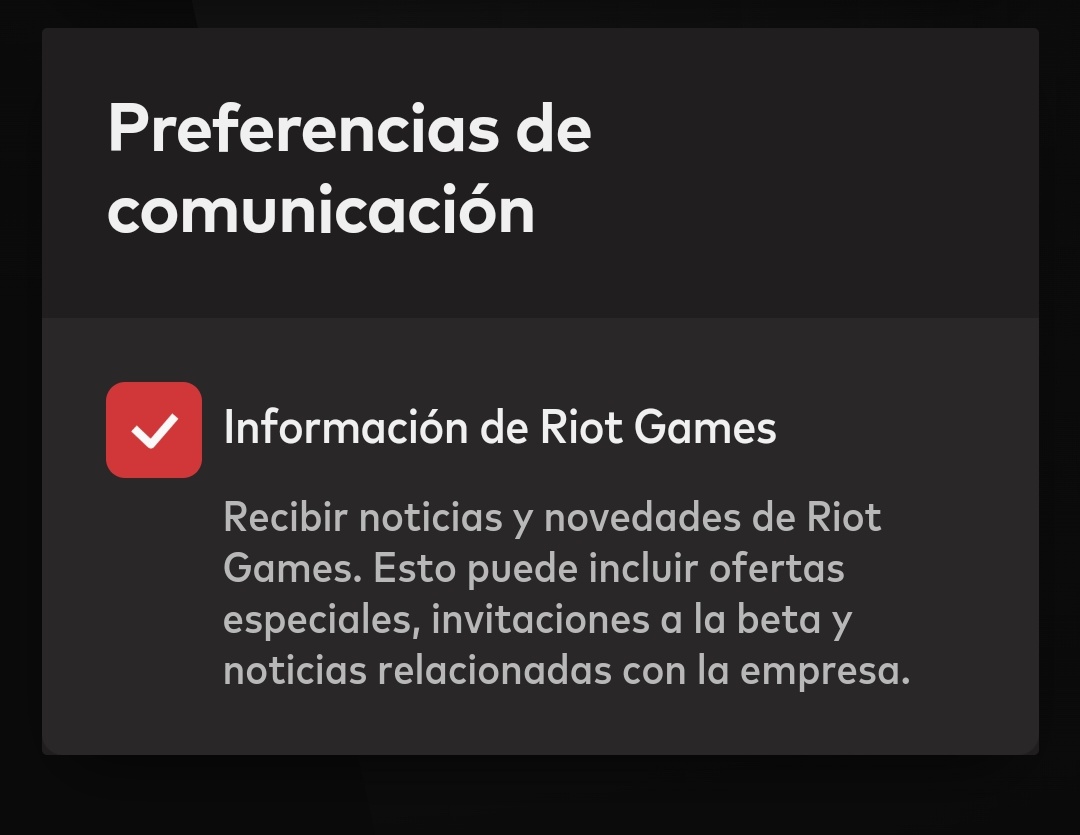 Risketoo's tweet photo. @HS_Muerte Accede a tu cuenta de riot y verifica que tienes esta casilla activada. Si es así, comprueba si recibiste un correo de Valorant https://t.co/g6jurksRKs