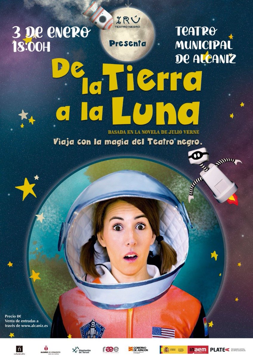 AytoAlcaniz's tweet photo. Para inaugurar el año 2023, el próximo martes, en el Teatro municipal, un viaje mágico 'De la Tierra a la Luna'. 👇🎭👇 https://t.co/MCgTzPom71