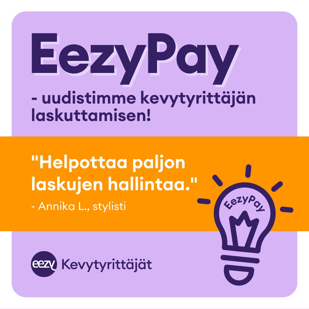 TULOSSA: EezyPay - uusi palvelu kevytyrittäjille! 🤩 Laskun sijaan sinun tarvitsee vain tehdä maksusivu ja jakaa linkki asiakkaalle. Ja näin kevytyrittäjyydestä tuli taas entistä helpompaa! 🙌🏻 Pysy kuulolla, kerromme pian lisää! #kevytyrittäjyys #kevytyrittäjä #eezykevytyrittäjät