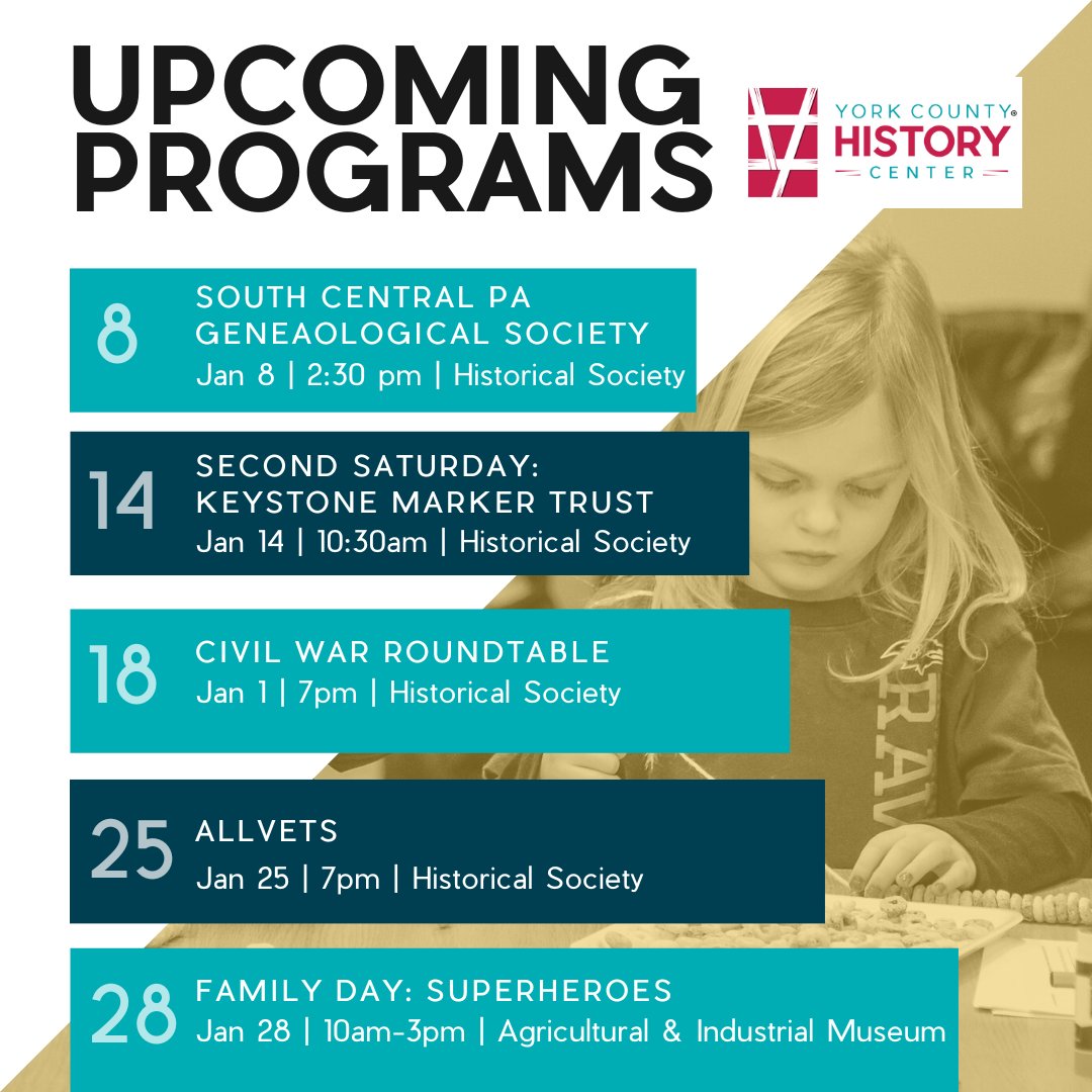 yorkhistory's tweet photo. Coming to the History Center!

Learn more here: https://t.co/rrwyzvftys
#geneaology #free #program #exploreyork #yorkpa #yorkhistory #familyday #familyactivities #handson #civilwar #veterans #museum #museumprograms https://t.co/JPL0vmLlIC