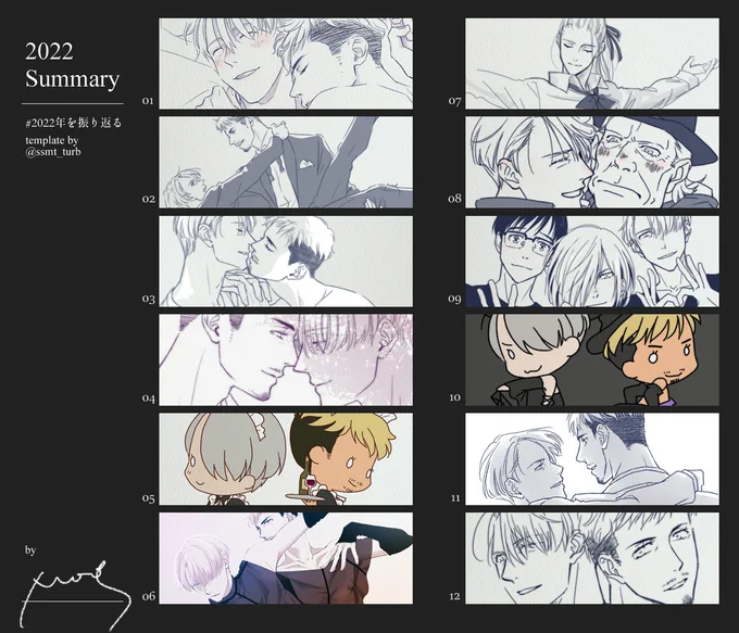 #2022年の絵を振り返る
テンプレートをお借りして……デジタル絵のみ12枚集めたら色味の少ないこと少ないことwww 