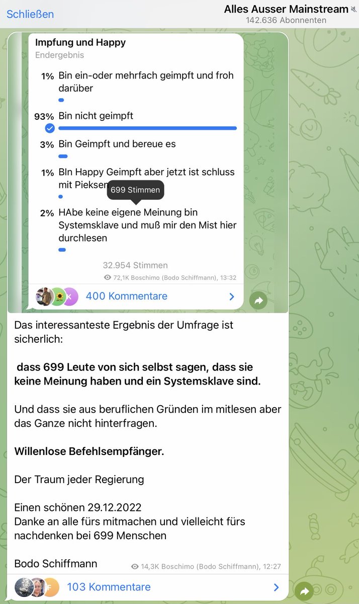 _welpenmetzger's tweet photo. Unbezahlbar:
#Koks-🤡 #Schiffmann hält seine selbst zusammengeklöppelte Depperlumfrage tatsächlich für repräsentativ und aussagekräftig.
Mein Kommentar:
Wie dumm kann man sein?
#boschimo:
Jaaaaaaaa!
🥳😂 https://t.co/PeNiUKJL2l