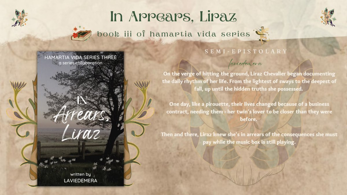 resfenos_'s tweet photo. "In Arrears, Liraz" 
— #IALwp #HVS3 by @laviedemera 

• engagement of convenience...
• forced proximity 
• literary grief
• unrequited love 💔
• tid bits of thrilling mystery 🔍

In progress | Read here: https://t.co/bRwh1hHzvF https://t.co/U1rgC2WB8W