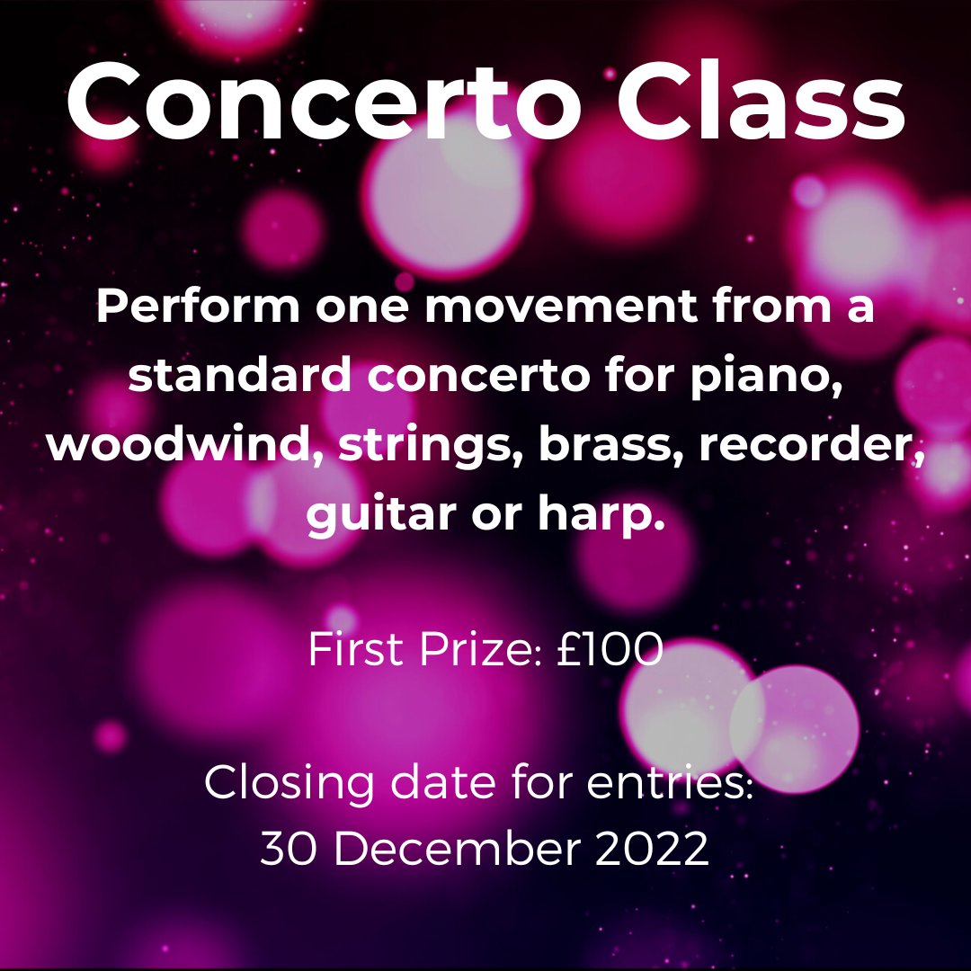 Practising a concerto for an upcoming concert? This is a great chance to air one of the movements and get feedback. And there’s a £100 prize for the first place winner.
For more details on how to enter, click here: stratfordmusicfestival.org.uk/the-festival. Deadline for entries is 30 December.