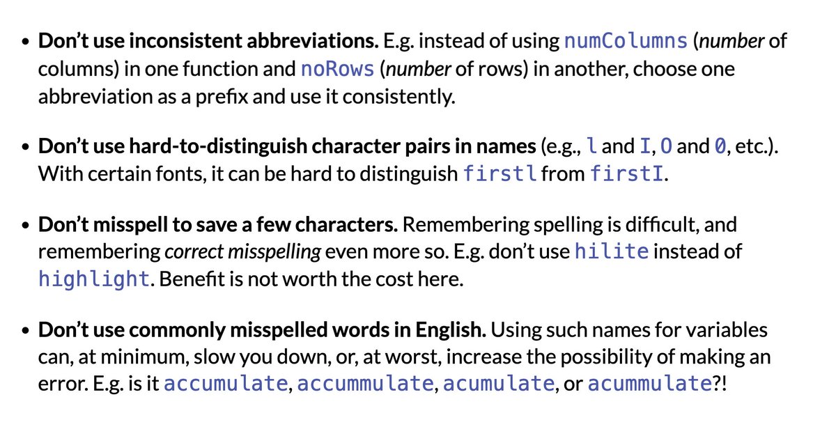 patilindrajeets's tweet image. What *not* to do while naming programming entities (functions, variables, etc.)! 🛑
indrajeetpatil.github.io/second-hardest…
#rstats #programming