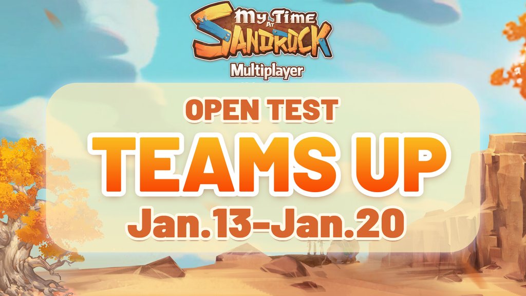 #mytimeatsandrock #Multiplayer Open Playtest Begins at 7 PM Jan 12th PT | 10 PM Jan 12th ET | 4 AM Jan 13th CET !😍🤩

Arriving at the Builders Plaza. Invite up to 3 friends (a total of 4 players) to work, build, travel, fight, and dive into #dungeons together!
😲 #HappyNewYear