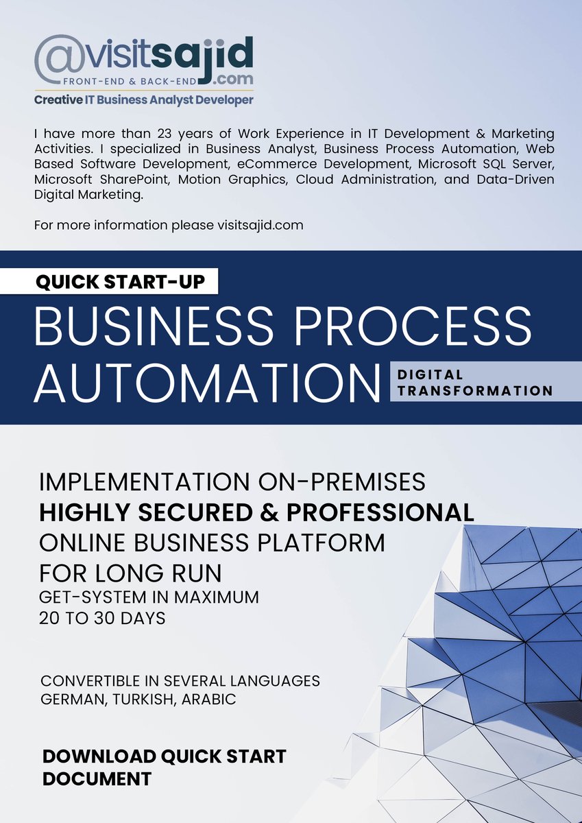 sajidrashidpro's tweet image. Building Systematic Strategy for your Business Online
Quick implementation on your own server completely personalized. Back-end &amp;amp; Front-end System. Using Microsoft Technologies
visitsajid.com/downloaddocume…
#freelancer #freelancewebdeveloper #businesprocess #businessprocessautomation