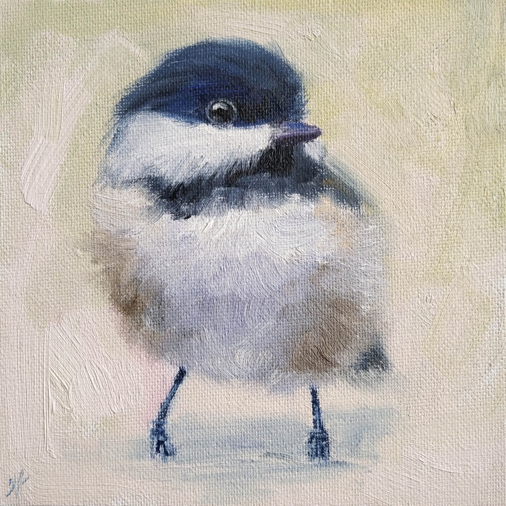 Hi there! cuteness overload - #chickadee from my old series of the small #birdpaintings to cheer you up. How do you like it?⁠
⁠
Title: 'Don't Start Without Me' oil canvas panel 6x6', made-to-order ⁠
etsy.com/listing/978114…

#chickadeebird #art #oilpainting #artwork #artists