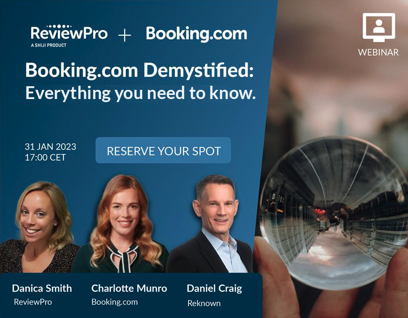 We are thrilled to have Booking.com joining us in our next webinar to share the latest insights for improving review scores and driving more visibility in 2023.Join us on January 31st, at 5 p.m. CET, by clicking on the link below:
us06web.zoom.us/webinar/regist…

#reviewpro