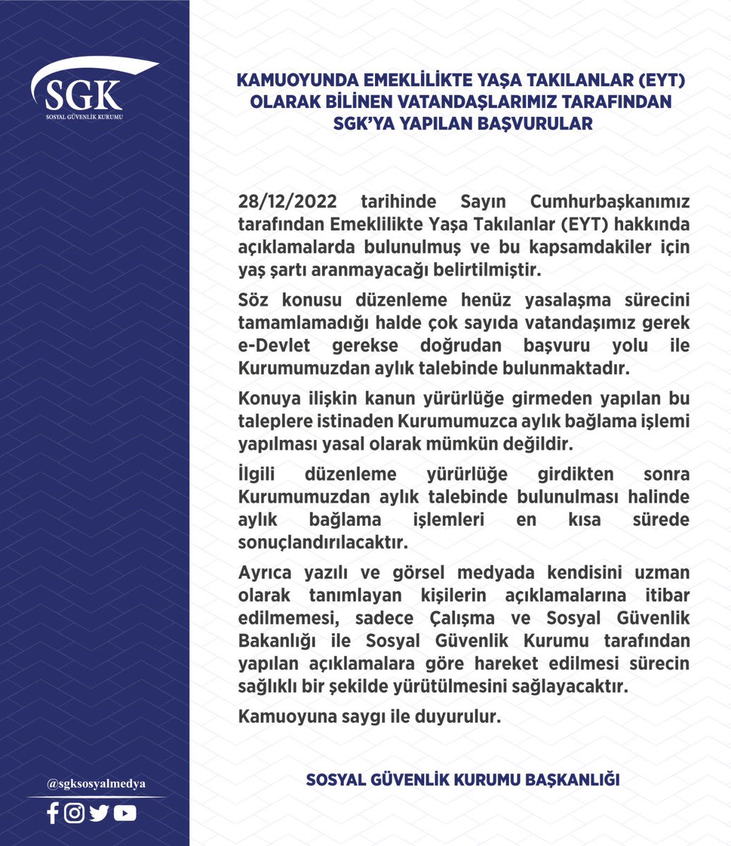sgksosyalmedya's tweet photo. 📣 Emeklilik başvuruları hakkında duyuru https://t.co/nwdN6QXpPF
