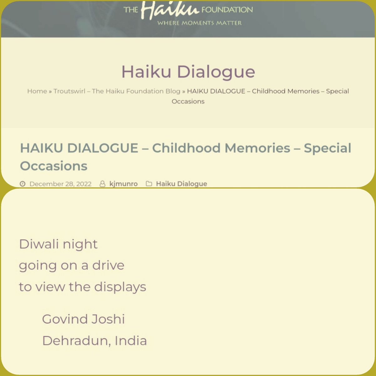 Gjoshi64's tweet photo. Many thanks to Sherry Grant (@SherryGMusic) and Zoe for including my haiku in Haiku Dialogue of The Haiku Foundation(@haikufound).
 https://t.co/hPxOVGj2wt

#Haiku #Senryu #ThePlumBlossoms https://t.co/gJDzIujjn6
