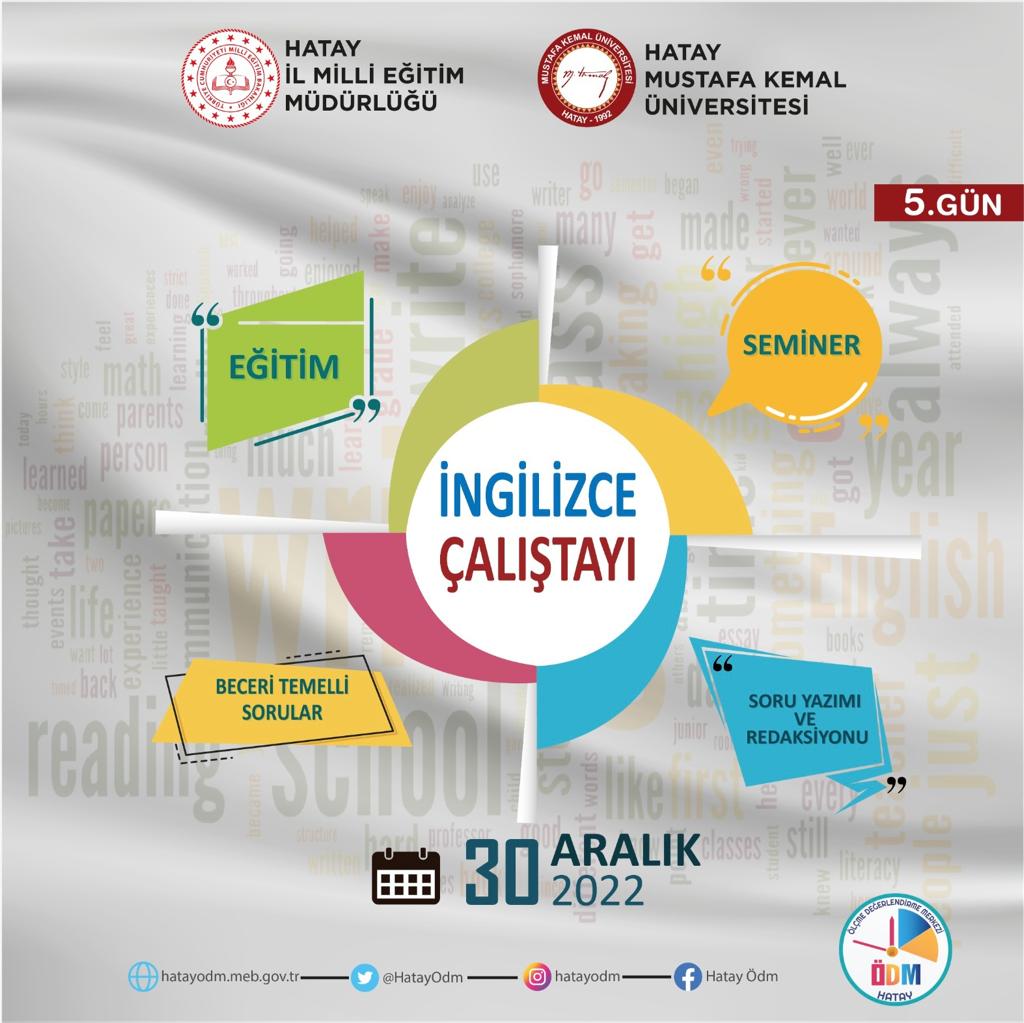 Birlikte başaracağız. 👍

"Hatay'da Çalıştay Günleri"

5. Gün İngilizce Çalıştayı 
ile devam ediyoruz...

<a href="/tcmeb/">Millî Eğitim Bakanlığı</a> 
<a href="/HatayValiligi/">T.C. Hatay Valiliği</a> 
<a href="/mkuniv/">Hatay Mustafa Kemal Üniversitesi</a> 
<a href="/SeyitAliBuyuk/">Seyit Ali Büyük</a> 
#hataymem
<a href="/HatayOdm/">HATAY ÖDM MÜDÜRLÜĞÜ</a>