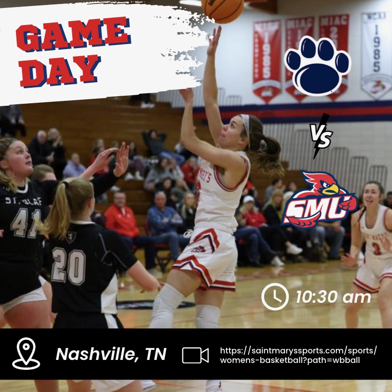 saintmarys_wbb's tweet photo. 🚨Music City Classic Game 1🚨
🏀 Penn State Behrend
⏰ 10:30am
🏟 Welch College, Nashville, TN
💻 https://t.co/mCG6EV5FlX
#releasethebirds #chirpchirp #flysouth https://t.co/KAfvvsJUa4