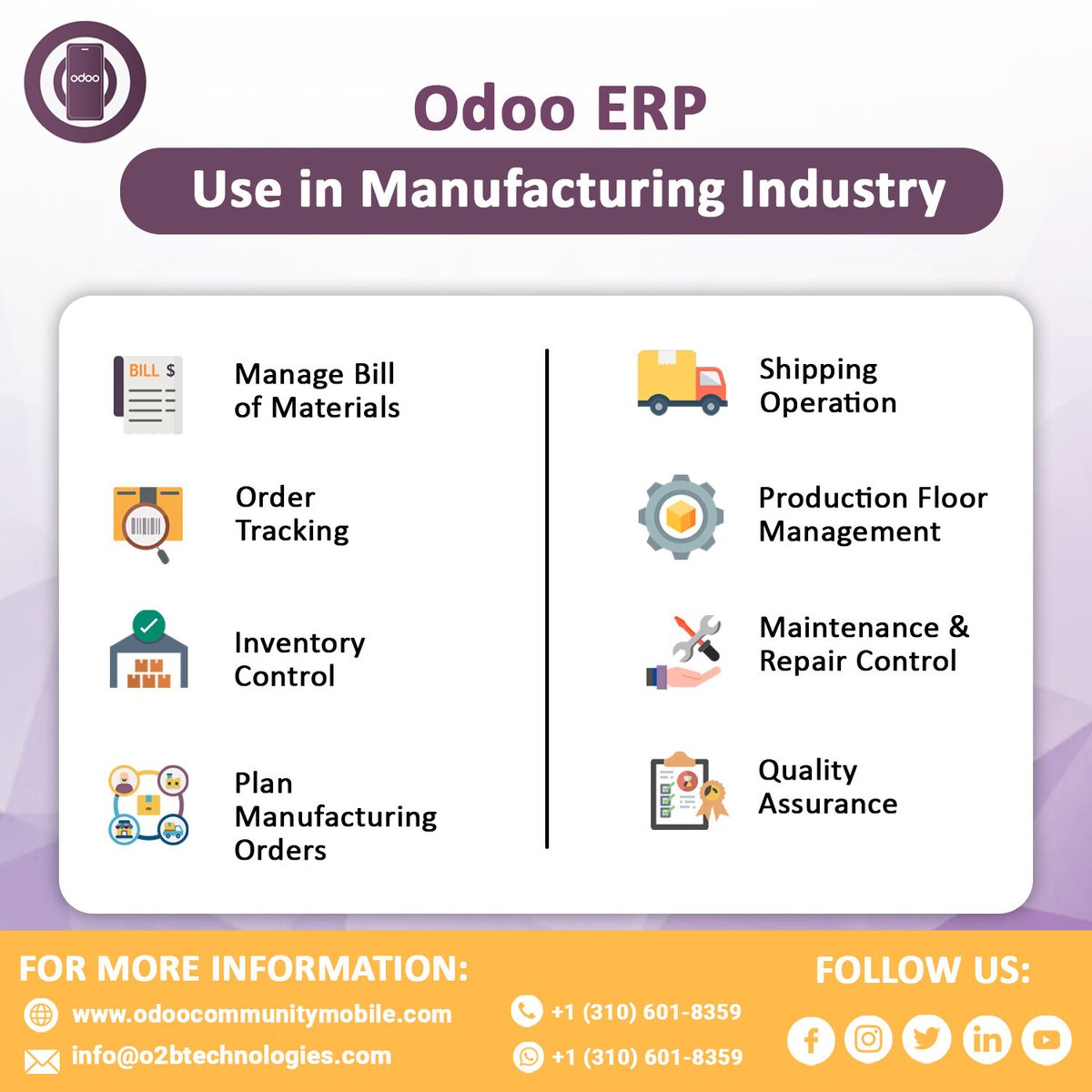 MobileOdoo's tweet photo. Powerful manufacturing solution, manufacturers can efficiently manage the entire manufacturing operation without any trouble.
.
Know More Visit: https://t.co/inJRMMVMgU
Call and WhatsApp: +1(310)601-8359
.
#odoomanufacturing #manufacturingmanagement https://t.co/wI6MwhkHHo