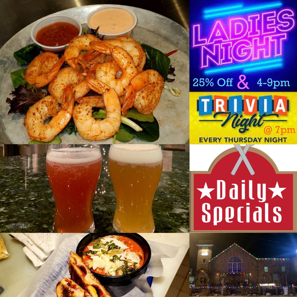 LGBrewingCo's tweet photo. Join us on #ThirstyThursday 12-9 with #happyhour 4-6, #ladiesnight 25% off 4-9 & #trivia at 7 with tasty #foodspecials & new #craftbrews to try
Open #newyearseve 12-9 serving up our main menu and these 2 tasty dinner specials
#breweryhopping #craftbeer #dewittmi #lunchtime https://t.co/69ANllpvPt