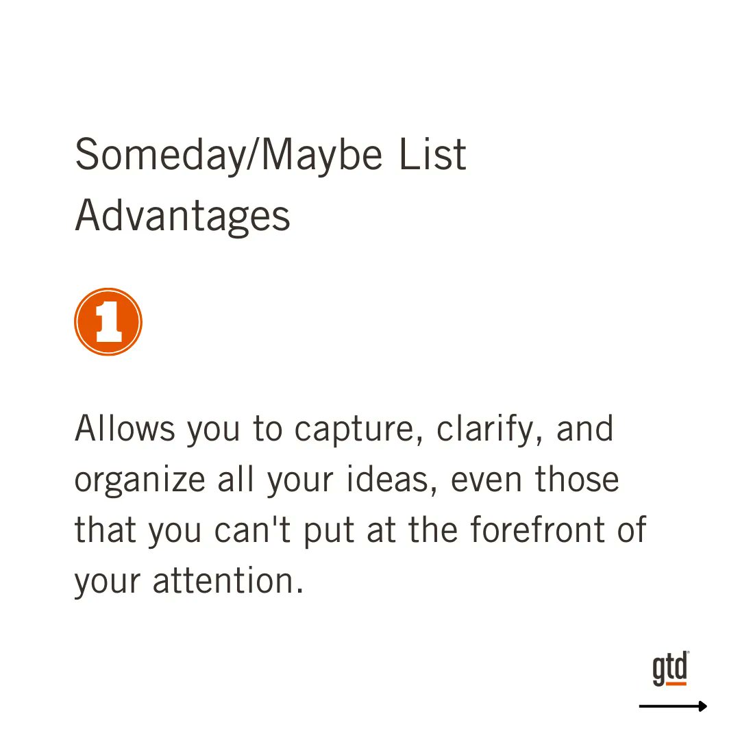gtdfocus's tweet image. Why should you use the Someday/Maybe list to further your goals? Here are a few reasons why. #nextactions #gettingthingsdone #goals #organize #listmanagement 🗒️ 🏆