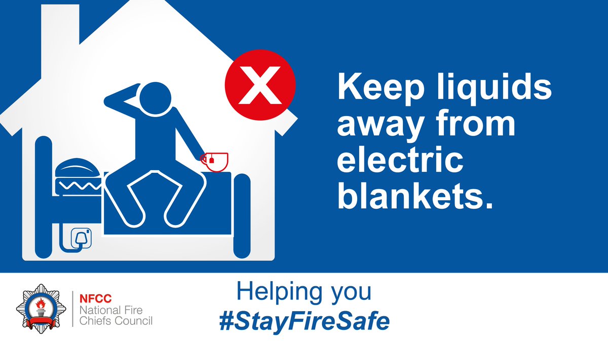 LincolnshireLRF's tweet photo. Don’t have drinks or use a hot water bottle when using your electric blanket. Liquids and electricity don’t mix #StayFireSafe https://t.co/ADA3RpnPst
