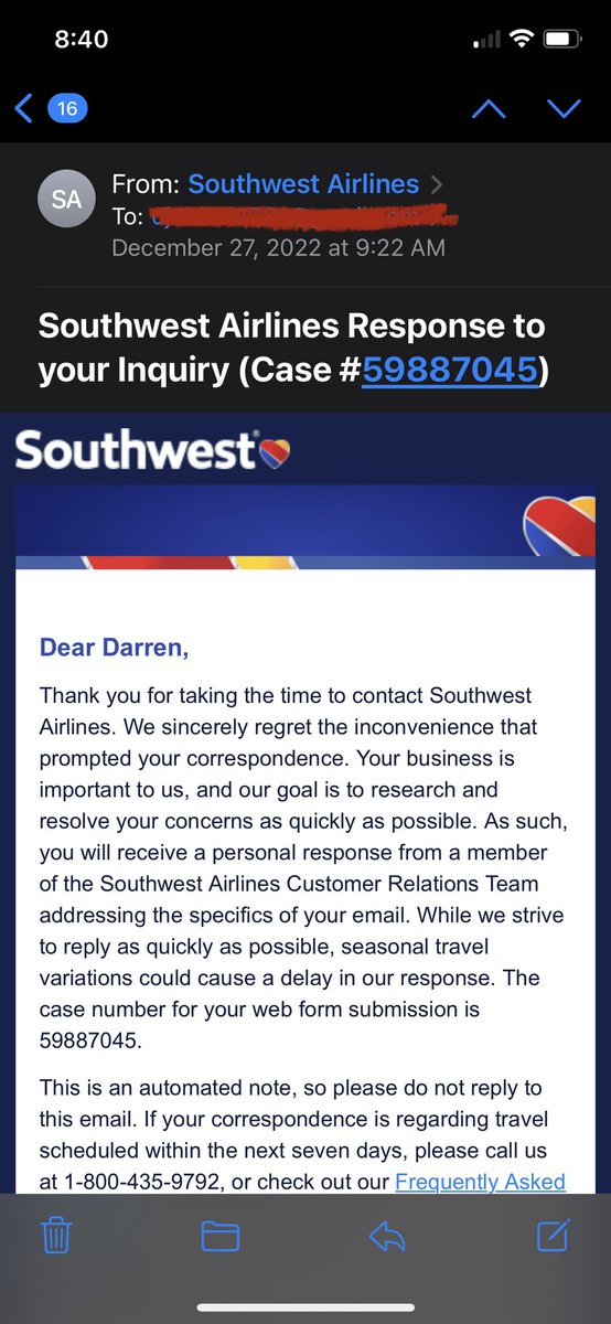 DarrenOBrien17's tweet photo. @gary_kelly 48 hours and counting - still can’t get through. Trying to call 30+ times per day. No response to emails. Just devastated children. Case # 59887045 @SouthwestAir @SecretaryPete @SenatorCantwell @commercedems https://t.co/UZkZ8iKoBT