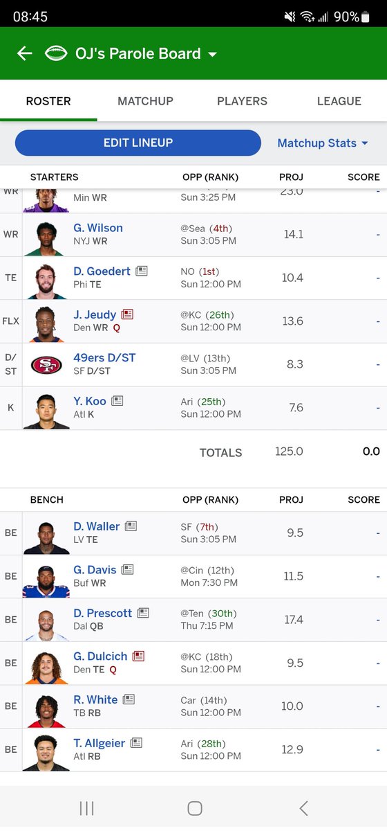 Rydr4Lyfe's tweet photo. @NFLFantasy Should I make any changes? Championship game https://t.co/rZm9Fhq8Ns