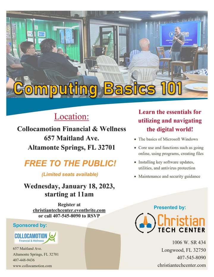 COLLOCAMOTION's tweet photo. We are excited to announce our inaugural computer workshop of 2023! Christian Tech Center Ministries is teaming up with COLLOCAMOTION Financial &amp; Wellness to host Computing Basics 101 https://t.co/VFiuKRrkge