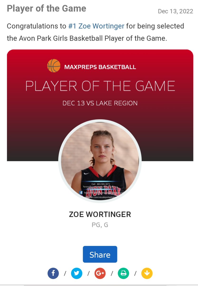 APHSGBB's tweet photo. Congratulations to Zoe Wortinger for being selected player of the game against Lake Region! https://t.co/sidfxqRXUd