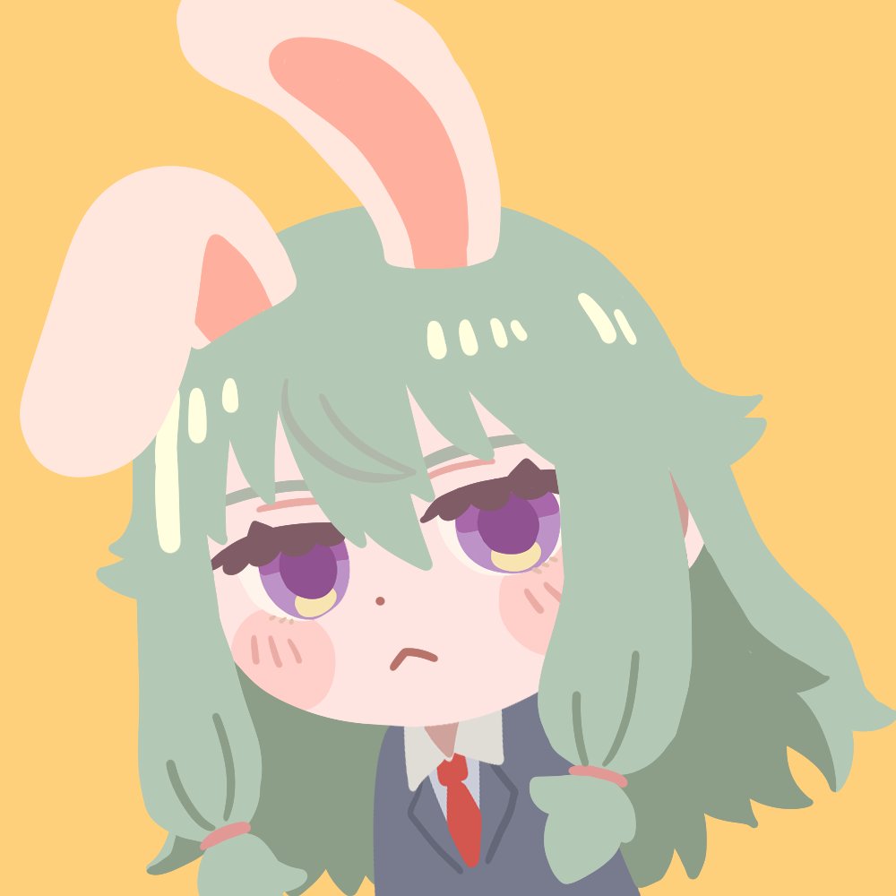 1girl animal ears solo rabbit ears necktie purple eyes green hair  illustration images