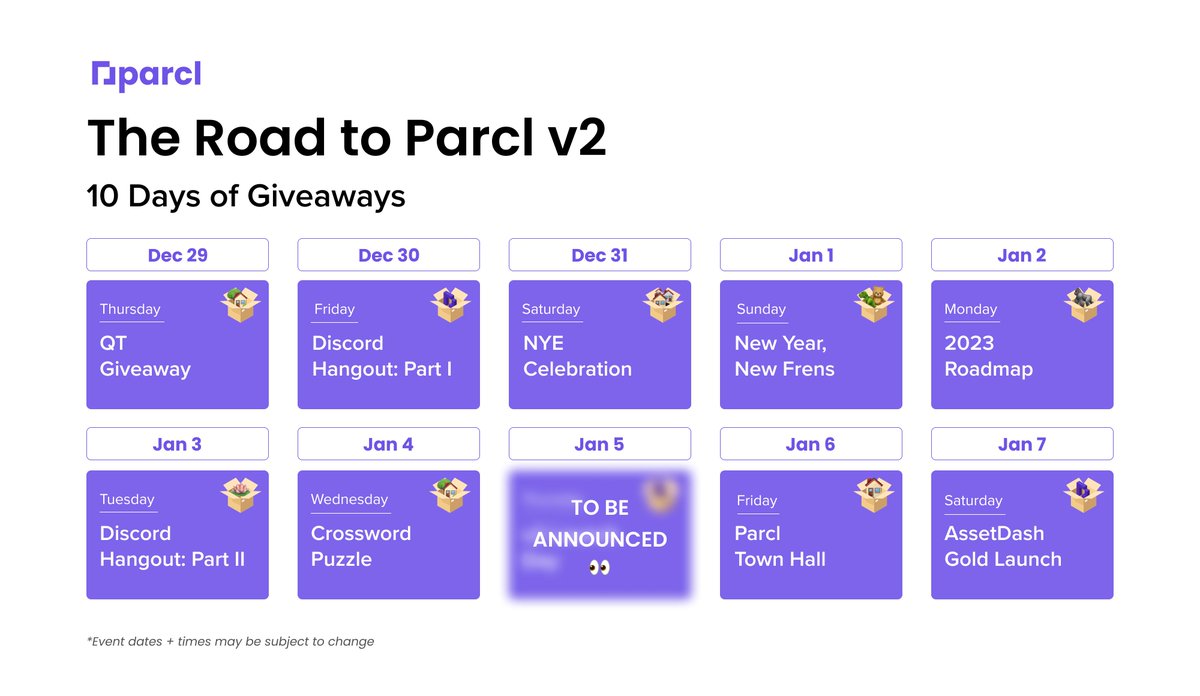 Parcl (@parcl) on Twitter photo It’s time to hit #TheRoadtoParclv2 🛣
Celebrate the launch of v2 of the Parcl Protocol by joining the fun throughout next 10 days and win prizes you won't want to miss, starting right now 🏆
Like + QT with #TheRoadtoParclv2 for your chance to win 1x <a href="/hoa_nft/">Homeowners Association</a>
⏰ 24HRS It’s time to hit #TheRoadtoParclv2 🛣
Celebrate the launch of v2 of the Parcl Protocol by joining the fun throughout next 10 days and win prizes you won't want to miss, starting right now 🏆
Like + QT with #TheRoadtoParclv2 for your chance to win 1x <a href="/hoa_nft/">Homeowners Association</a>
⏰ 24HRS