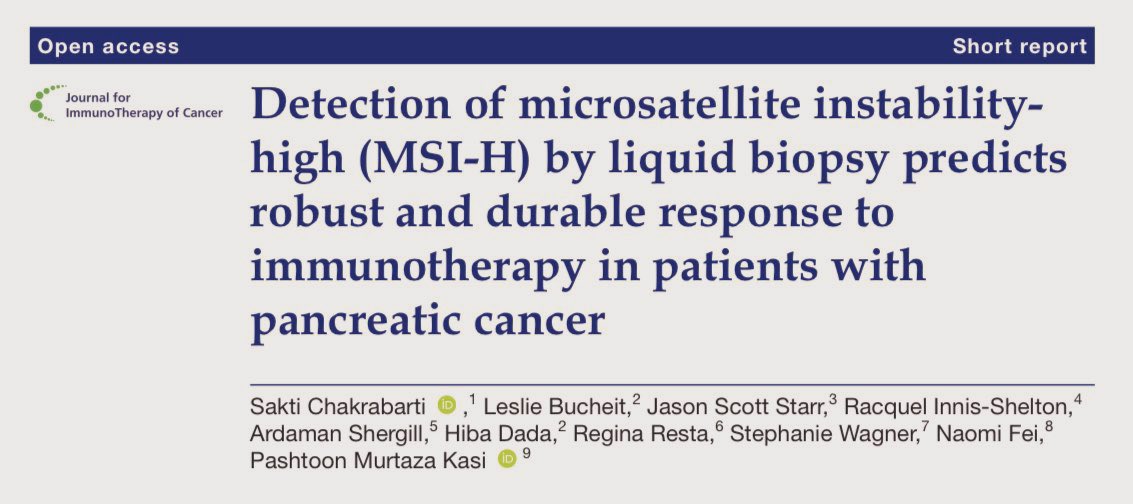 Pashtoon Kasi MD, MS (@pashtoonkasi) on Twitter photo 🙌🏾
🗞️Our #ctDNA🩸🧬paper in the #JITCTop10!
MSI⬆️ #PancreasCancer
…median PFS/OS NOT REACHED
…among the 9 patients treated with ICI, 7/9 were alive at the time of data cut-off
1 who went for surgery➡️pathCR!
#JITC #PANCSM <a href="/jitcancer/">Journal for ImmunoTherapy of Cancer</a> Top🔟 <a href="/sitcancer/">Society for Immunotherapy of Cancer</a> <a href="/OncoAlert/">OncoAlert</a> #OpenAccess 🙌🏾
🗞️Our #ctDNA🩸🧬paper in the #JITCTop10!
MSI⬆️ #PancreasCancer
…median PFS/OS NOT REACHED
…among the 9 patients treated with ICI, 7/9 were alive at the time of data cut-off
1 who went for surgery➡️pathCR!
#JITC #PANCSM <a href="/jitcancer/">Journal for ImmunoTherapy of Cancer</a> Top🔟 <a href="/sitcancer/">Society for Immunotherapy of Cancer</a> <a href="/OncoAlert/">OncoAlert</a> #OpenAccess