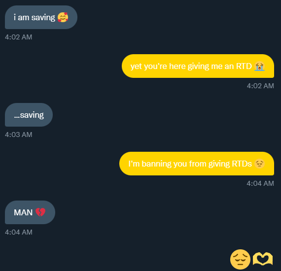 snshneju's tweet photo. @prim813 is banned from giving RTDs for a month. Prim needs to save 😔🫶 #SavePrim
This is what happens when you try to give me rtds so shoo! 😈 https://t.co/CQ9bEiUPmm