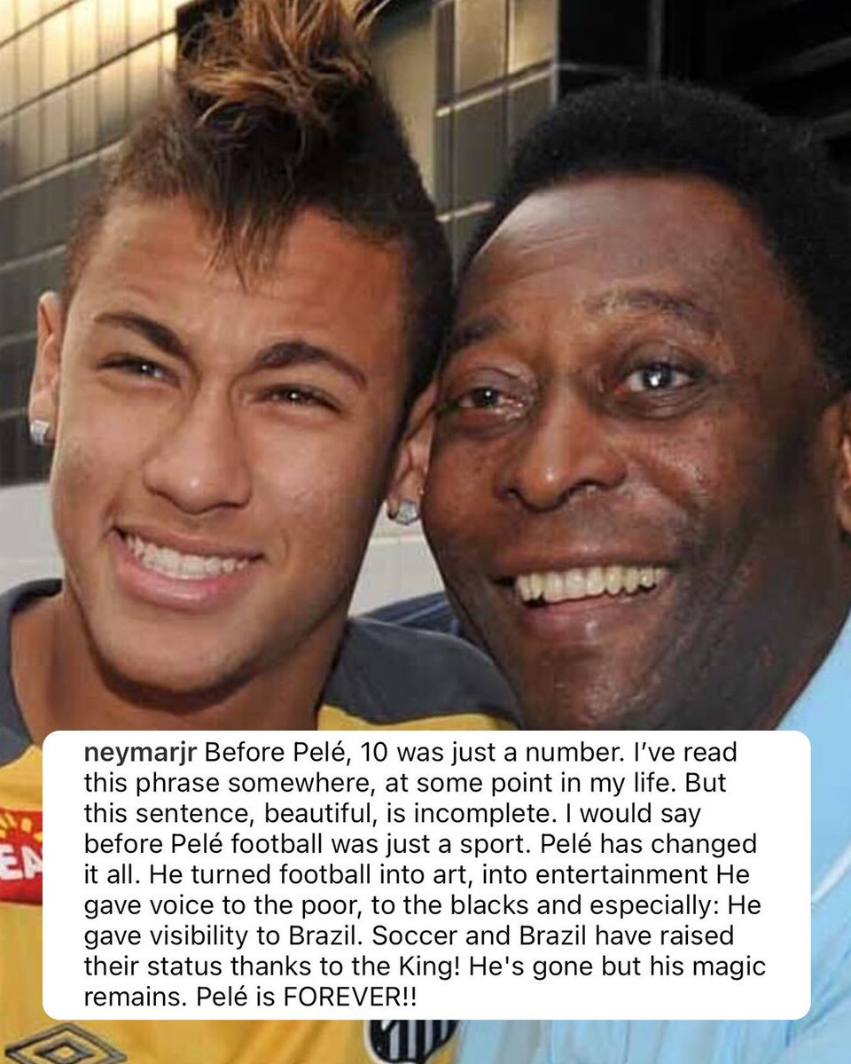 FOXSoccer's tweet photo. "Before Pelé, 10 was just a number... He turned football into art." 👑

Neymar's beautiful tribute to the legendary Brazilian forward  🇧🇷 https://t.co/znWvWuc9al