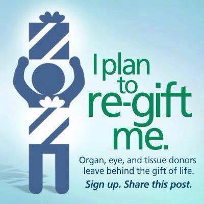 Have you found yourself a bit disappointed with some of your gifts this year? Thinking about re-gifting? Register as an organ, eye, and tissue donor online or at your local MVA and regift yourself! You could save up to 8 lives and enhance 75+! #DonateLife