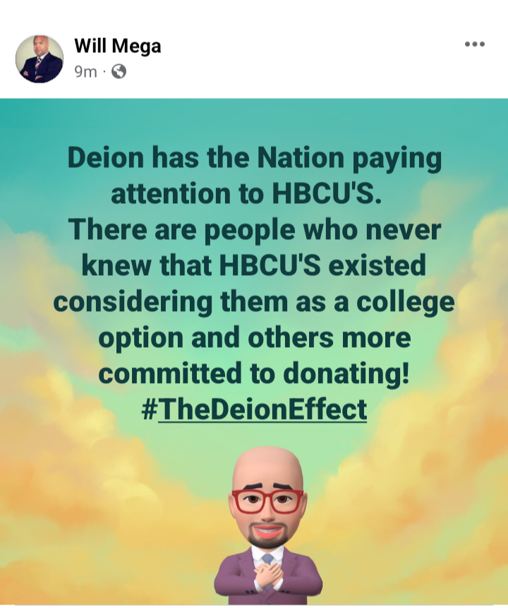 willmegatv's tweet photo. @DeionSanders thank you for your positive impact on HBCU's. You did your part, hopefully others will do theirs. https://t.co/QYhjSbh9L1