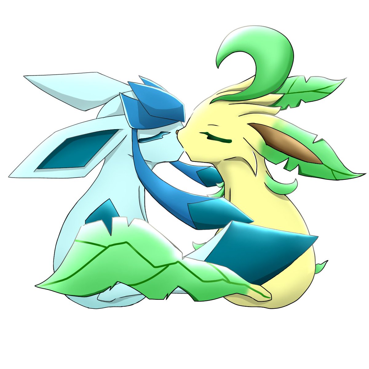 グレイシア・Ｘ リーフィア・Ｘ クレセリア・X 過去に描いたグレイシアとリーフィアのイラストを合成するとキスする