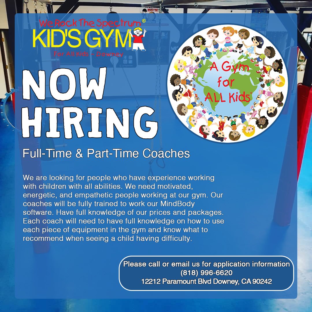 WRTSDowney's tweet photo. NOW HIRING! 
Send resume to info@werockthespectrumdowney.com
.
#wrtsdowney #downey #downeyca #southgate #norwalk #picorivera #santafesprings #parttime #hiring #therapist https://t.co/ip90uCBCLQ