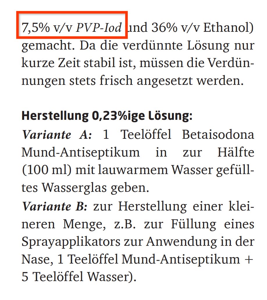 srogge's tweet photo. #medibubble Liebe ExpertInnen, ist die Anleitung der DGKH zur Herstellung einer 0,23% PVP-Jod Lösung aus einer 7,5% PVP-Jod Lösung (nasale Anwendung für SC2 Prophylaxe) richtig? Sowohl Dosierung der Variante A und insb Variante B sehen schräg aus. Danke! https://t.co/KNfTXN3a0b https://t.co/sX0JfPNde2