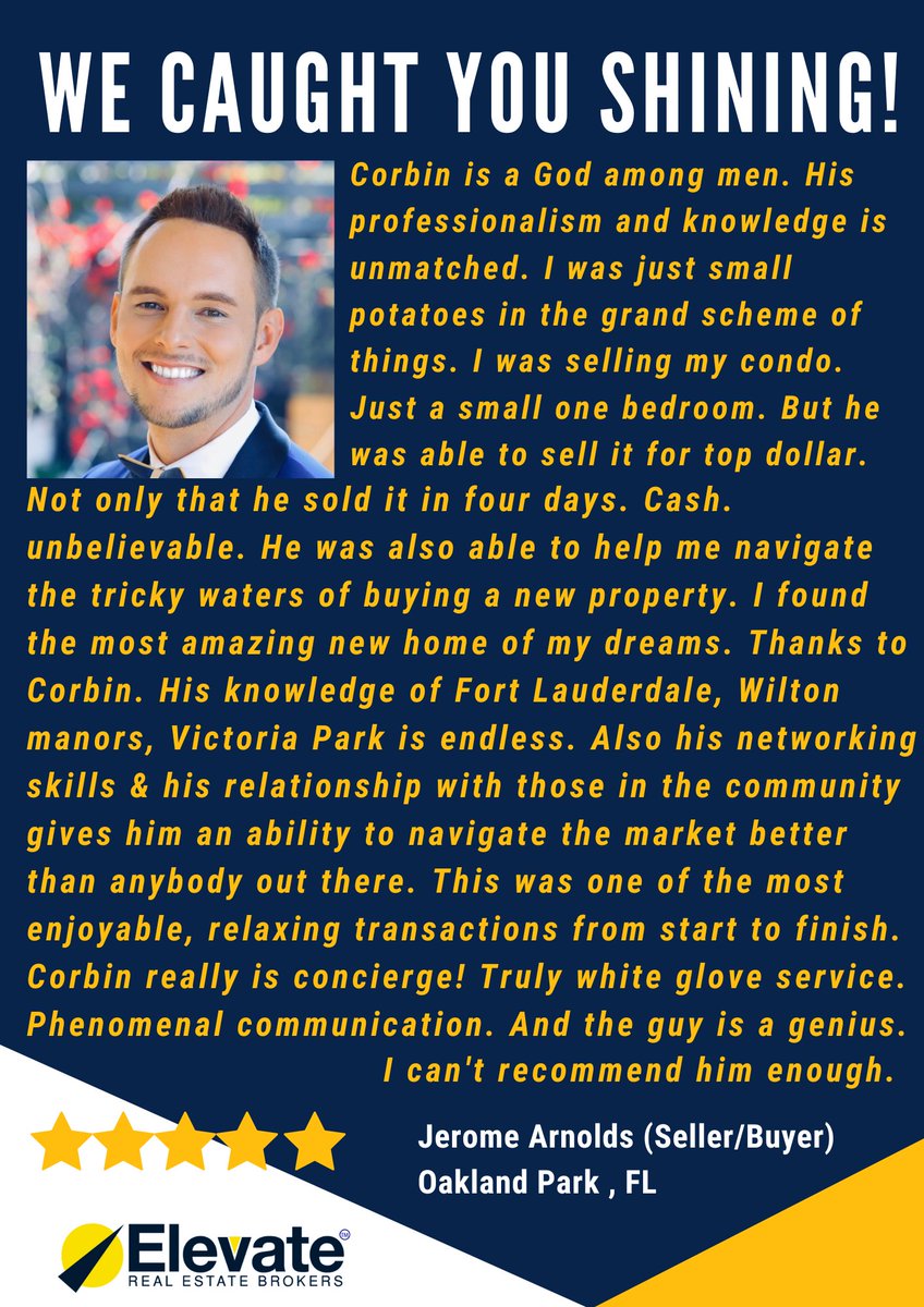ElevateBrokers's tweet photo. We Caught You Shining, Corbin Mitchell!

Congratulations Corbin! Check out what his client has to say.

This is TOO AWESOME! Thank You for your hard work and dedication. Your #Elevate family is so proud of you! #KeepShining! https://t.co/J3TFaF14wM