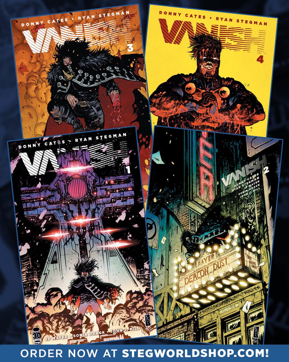 VANISH issues 1-4 are available now at stegworldshop.com - including these stunning covers by @danielwarrenart!

#TEAMVANISH is: @Dcates, @RyanStegman, @JPMayer_, #soniaoback, @johnjhill, @KLCpress, & @ImageComics.

#comics #comicbooks #vanishcomic #imagecomics
