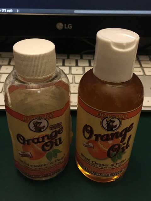 spin_t_'s tweet photo. 楽器始めた頃に買ったオレンジオイルも少なくなってきたので補充。

いつの間にか蓋の形状が変わってた...

指板よりもシール剥がすのに使ってる説あります https://t.co/OfwNFnanP0