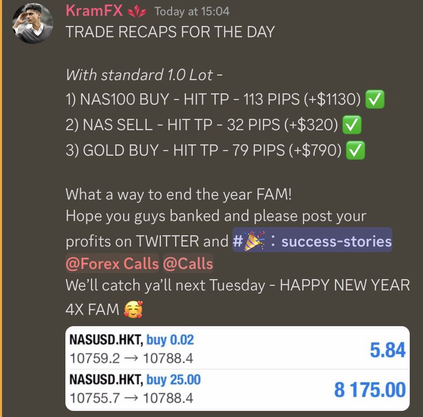 What better way to end the year than with some incredible profits !! We’ve been cooking everyday we’ve traded over in the <a href="/PRJCTWhitelist/">Project Whitelist</a> discord💰

If you want to learn how to become a profitable trader make sure to join us on our live sessions and make these pips with us 

4x🚀