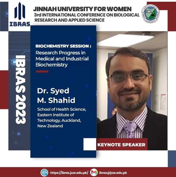 IBRAS2024's tweet photo. Jinnah University for Women is arranging the 3rd International Conference on Biological Research and Applied Science (IBRAS 2023) by the Faculty of Science

Meet our keynote speaker Dr. Syed M. Shahid 

Don’t forget to register yourselves!!

#JUW
#IBRAS
#IBRAS2023 https://t.co/R96NWBZS8f