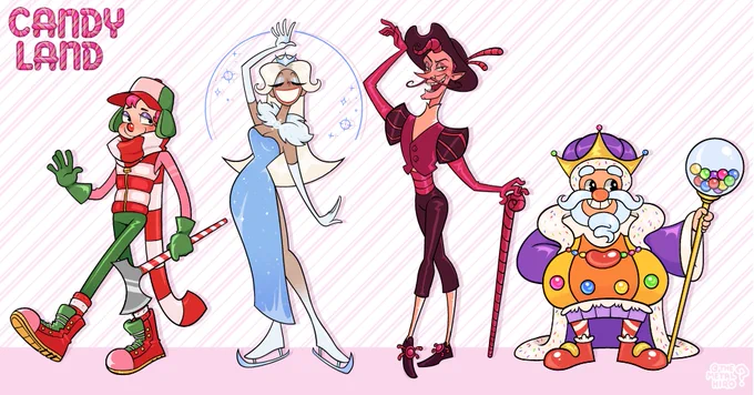 CandyLand was my favorite game growing up, so I thought it would be fun to rework the characters! Some are more tweaked than others.. Heres Mr. Mint, Queen Frostine, Lord Licorice, &amp; King Kandy! [1/2] 