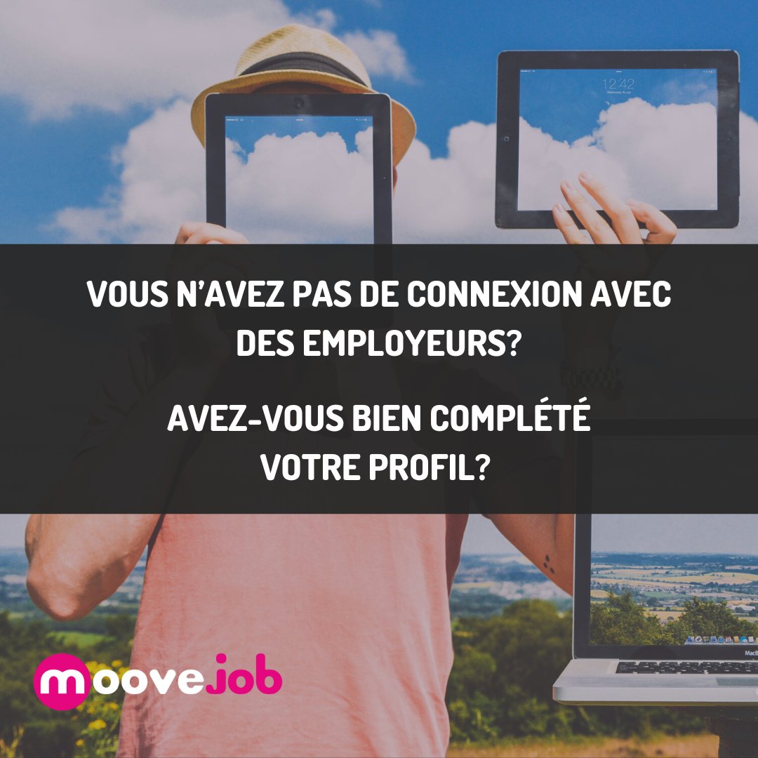 Vous n’avez pas de connexion avec des employeurs?
Avez-vous bien complété tous les champs de votre profil?

Donner aux entreprises la possibilité de visionner votre parcours professionnel pour augmenter vos chances d'être contacté.

#emploi #québec #partirvivreailleurs #canada