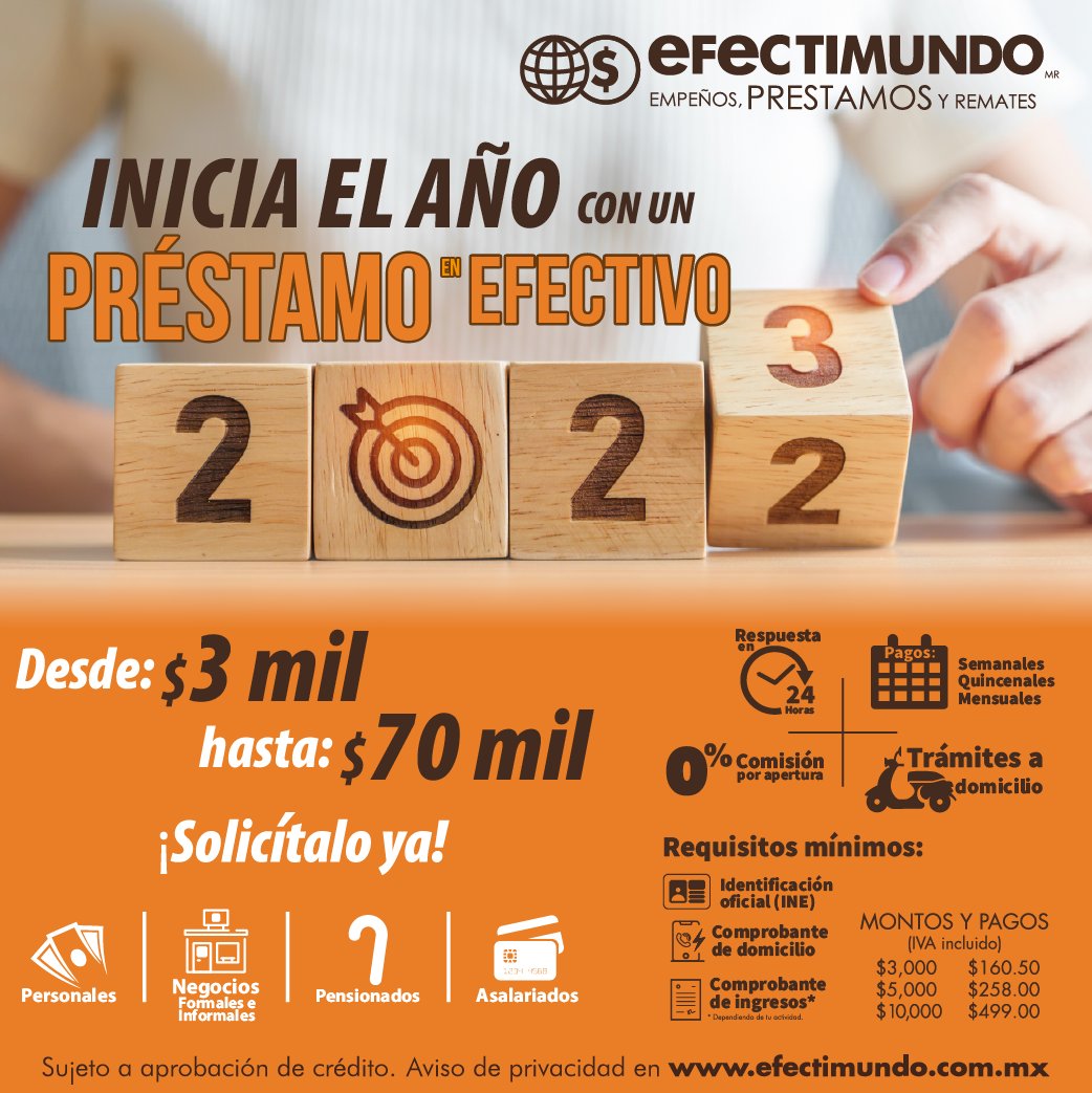 Efectimundo's tweet photo. ¡Ven a #Efectimundo y solicita un préstamo en efectivo!
Te podemos prestar de 3 mil a 70 mil pesos. Respuesta en 24 horas, con opciones de pago semana, quincenal o mensual, 0% de comisión por apertura y con trámites a domicilio. ¡Solicítalo ya!
Mándanos un WhatsApp: 55 1078 3970 https://t.co/DMX7iJ4iYK