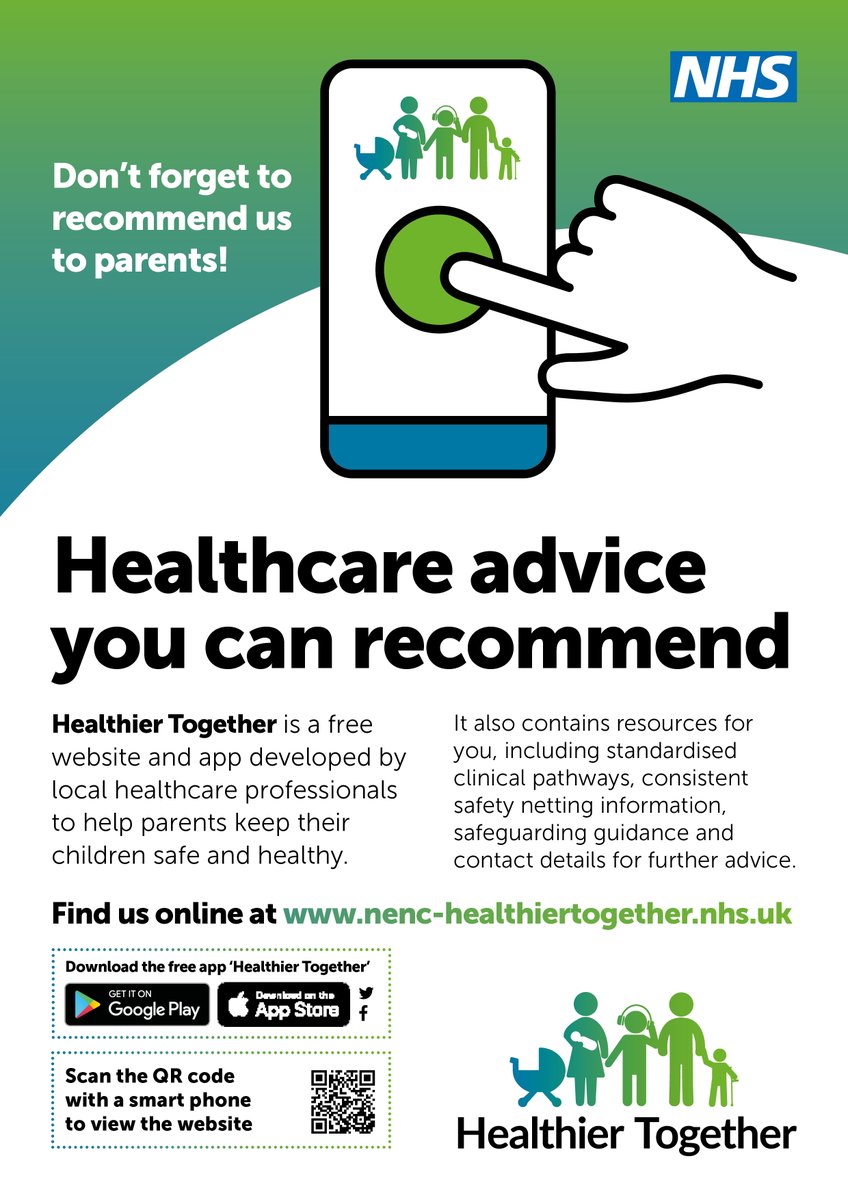 The free <a href="/HT_NENC/">Healthier Together North East and North Cumbria</a> app provides comprehensive, trusted NHS healthcare advice for parents, carers and young people📱

All content has been reviewed by local clinical subject experts, with lots of guidance and sources of help when you need it👉ow.ly/k1Mc50M9oFv