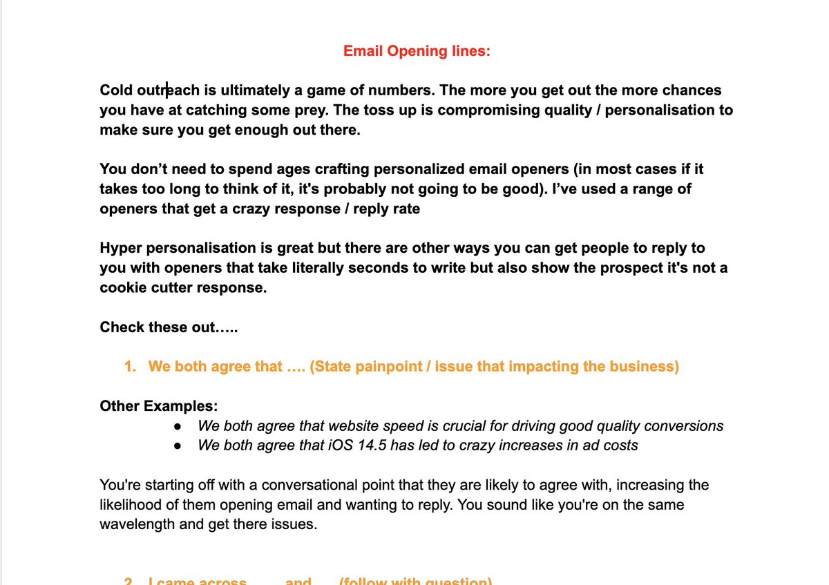 I spend 30 mins a day sending outreach and book 25+ meetings per month with whale accounts.

I have 20 PROVEN openers + variations that get a crazy response and take a few mins to knock up

👉 Like + RT &amp; I'll DM it to you for FREE. 

*MUST BE FOLLOWING