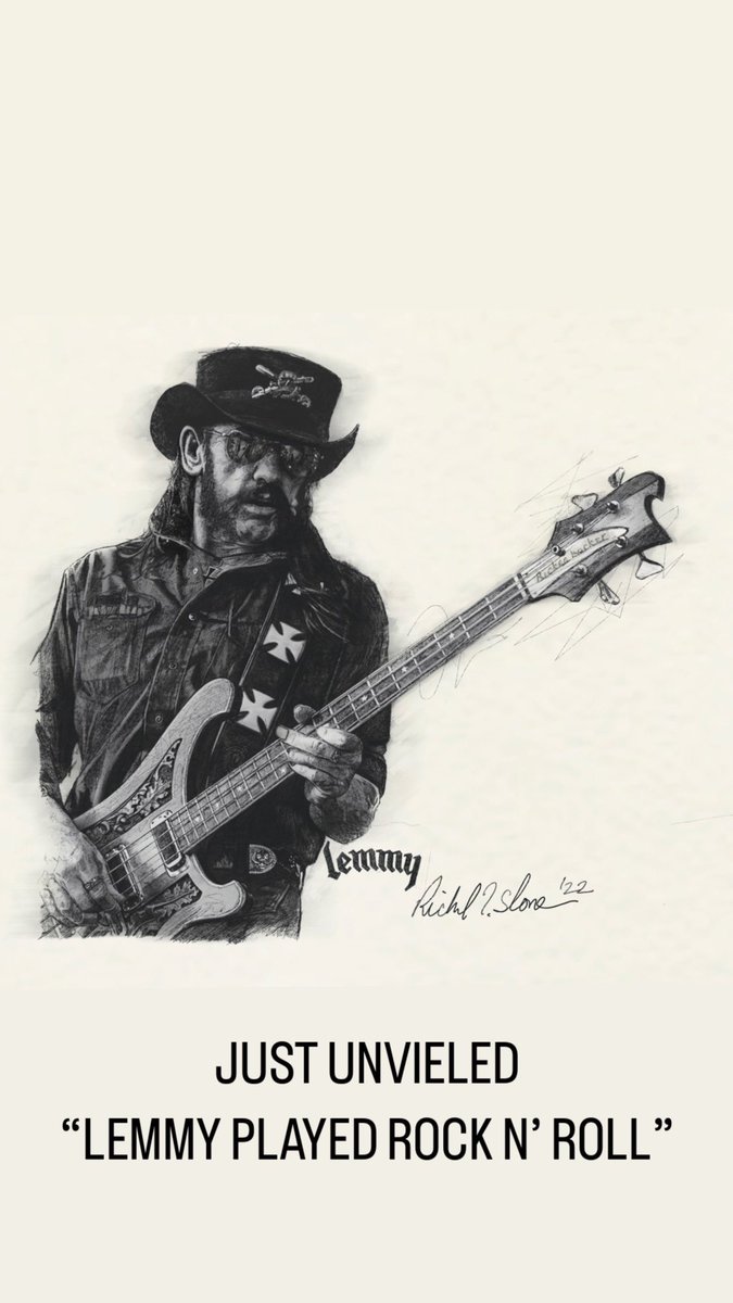 sloneart's tweet photo. Latest release: “Lemmy played rock n’roll” #sloneart mixed media 14x17” #lemmy #motorhead https://t.co/Bts0pl182W