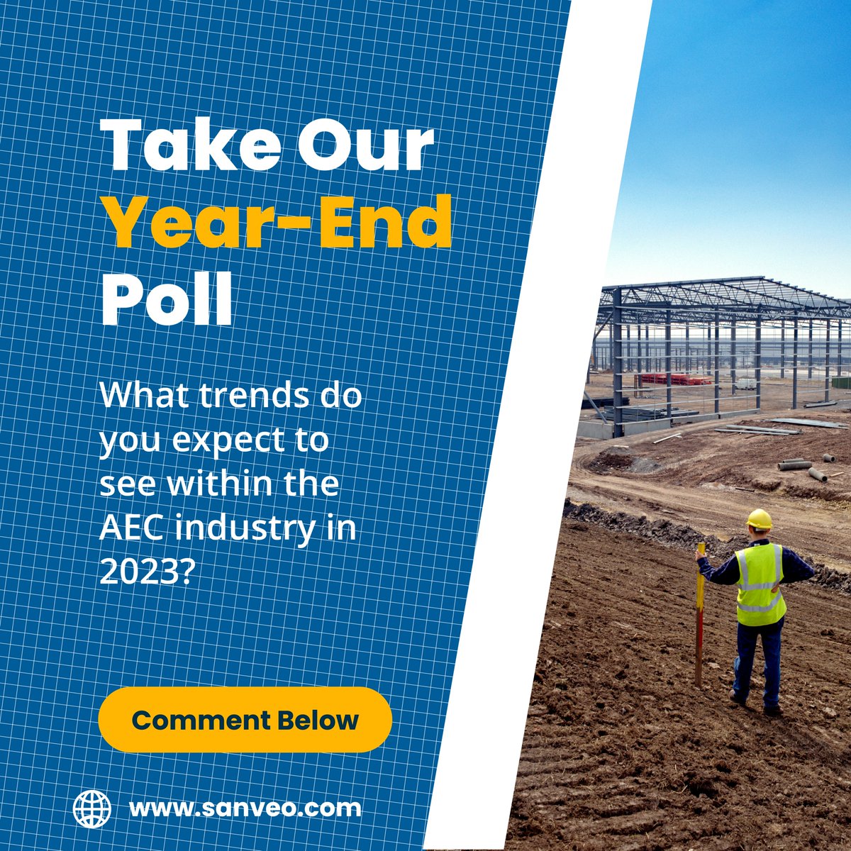 Sanveo's tweet photo. The countdown is on... only a few days until the new year! Take our year-end poll and tell us what growing trends you expect to see gain momentum within the AEC industry in 2023. Drop a comment below! ⬇️ https://t.co/pT1AlO28CI