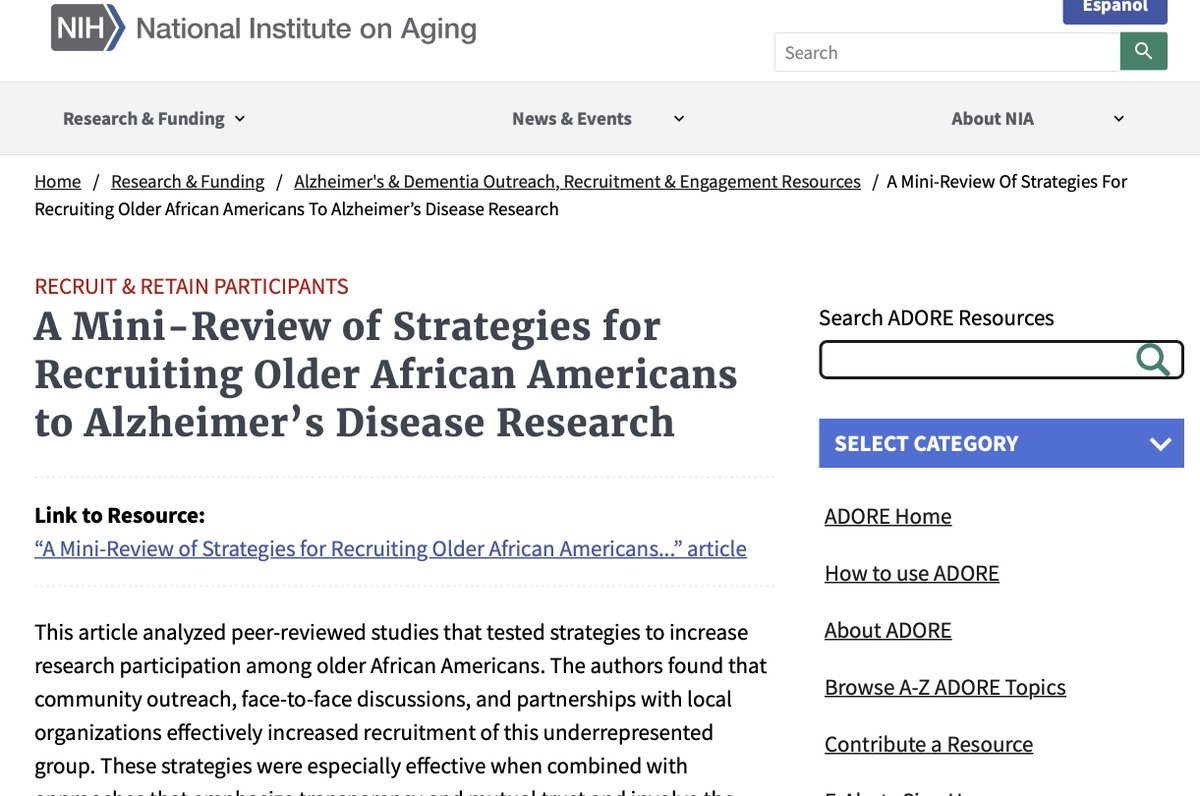 Our article on recruiting African Americans to AD research was featured in the weekly e-newsletter from @NIHaging. My 2022 research experience ends on a high note. #Bringon2023 #BIGG #Blackinaging #Blackingeron